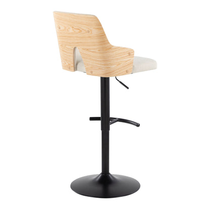 Barstool set with swivel wood shell and beige cushion, rounded T-footrest on black pedestal base on Tampa Home & Garden Store