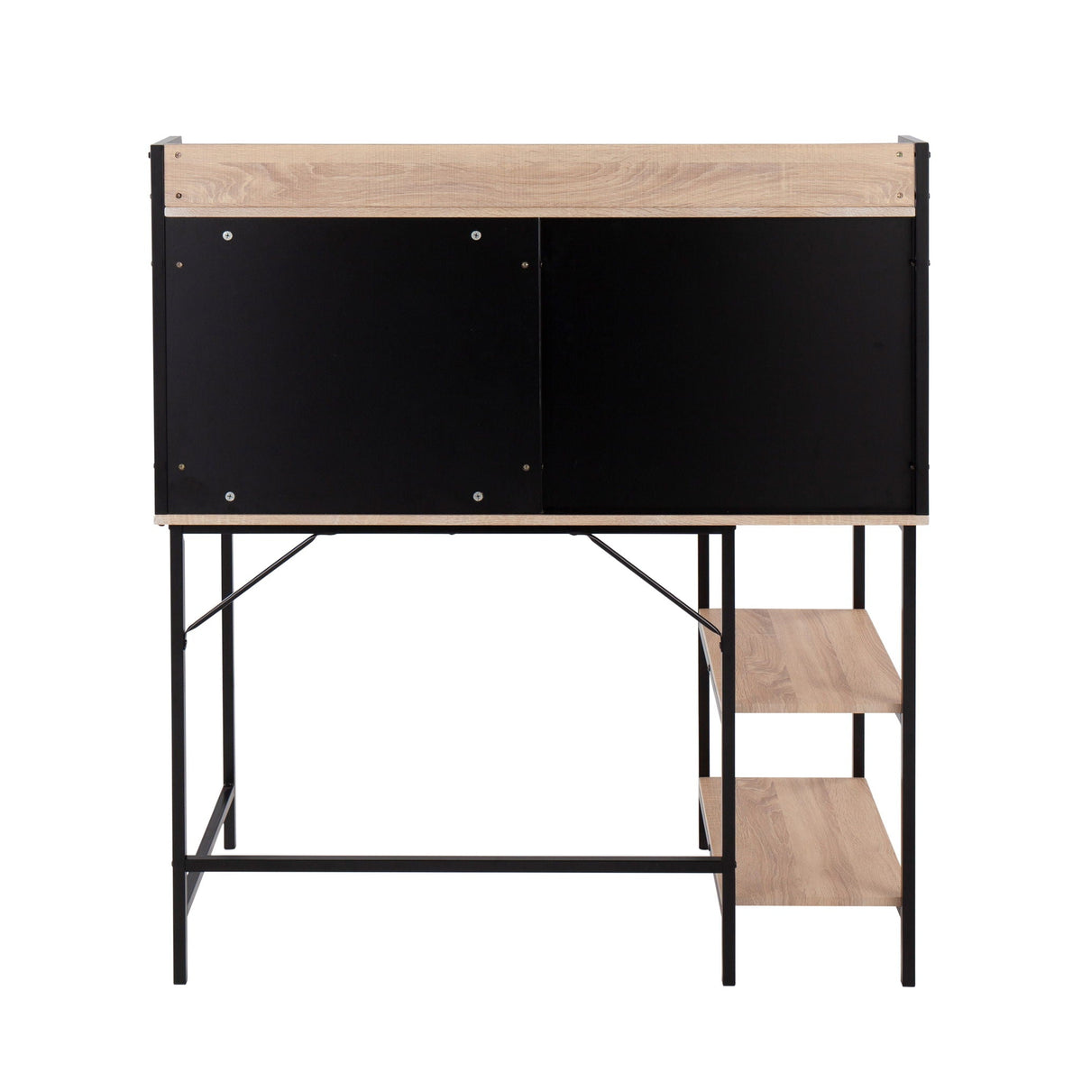 Contemporary Lift Top Desk with Shelf Storage in light brown top and black metal frame on Tampa Home & Garden Store