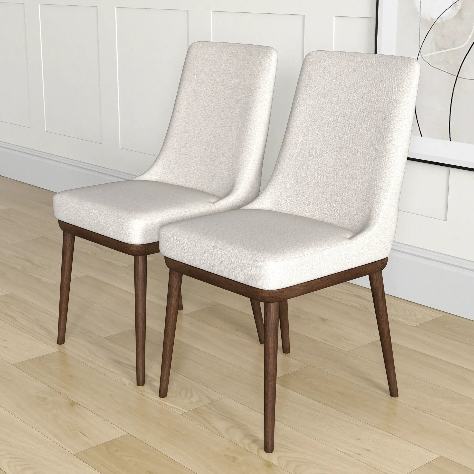 Kate - Mid-Century Modern Dining Chair set of 2 in beige upholstery with dark wooden legs on Tampa Home & Garden Store