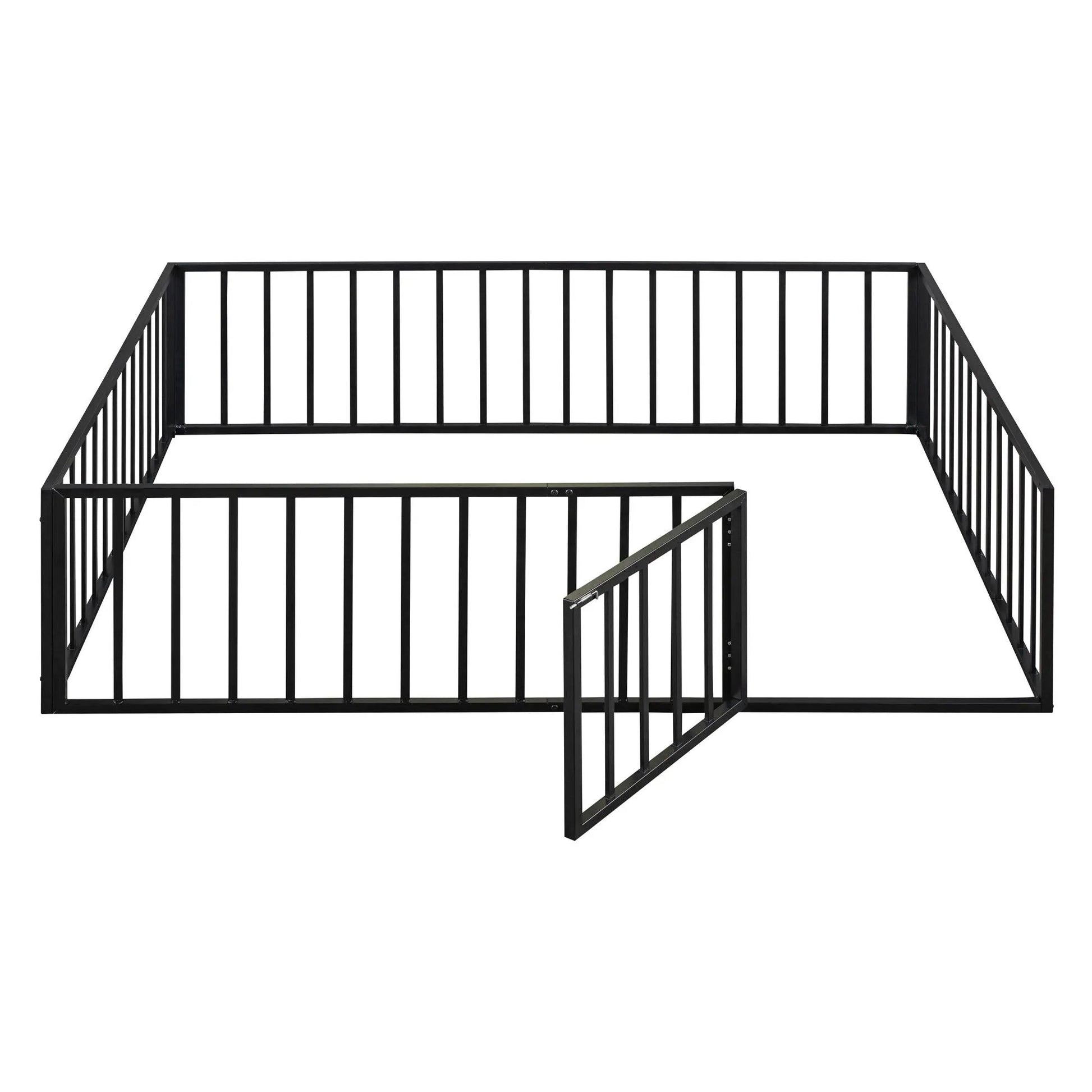 Metal floor bed frame with fence and door, black steel, panel bed by Unique Piece Furniture on Tampa Home & Garden Store