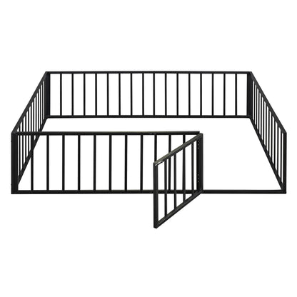 Metal floor bed frame with fence and door, black steel, panel bed by Unique Piece Furniture on Tampa Home & Garden Store