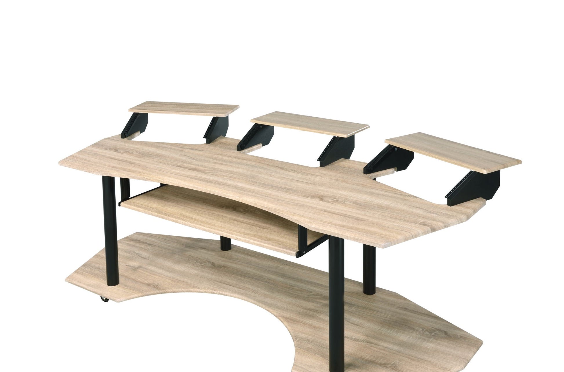 Eleazar Music Recording Studio Desk Wood by HouseOfZazla with three elevated shelves on Tampa Home & Garden Store