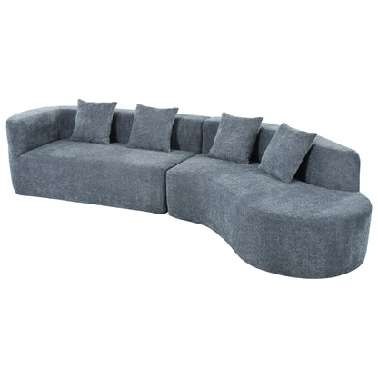 U_Style 132-inch modern curved sectional sofa by HouseOfZazla in blue-gray fabric with cushions on Tampa Home & Garden Store