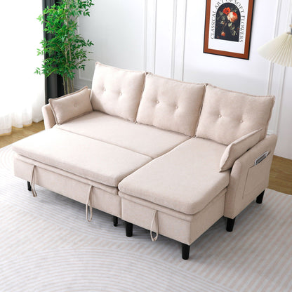 Beige L-shaped reversible chaise sleeper sectional with storage, soft cushions on Tampa Home & Garden Store