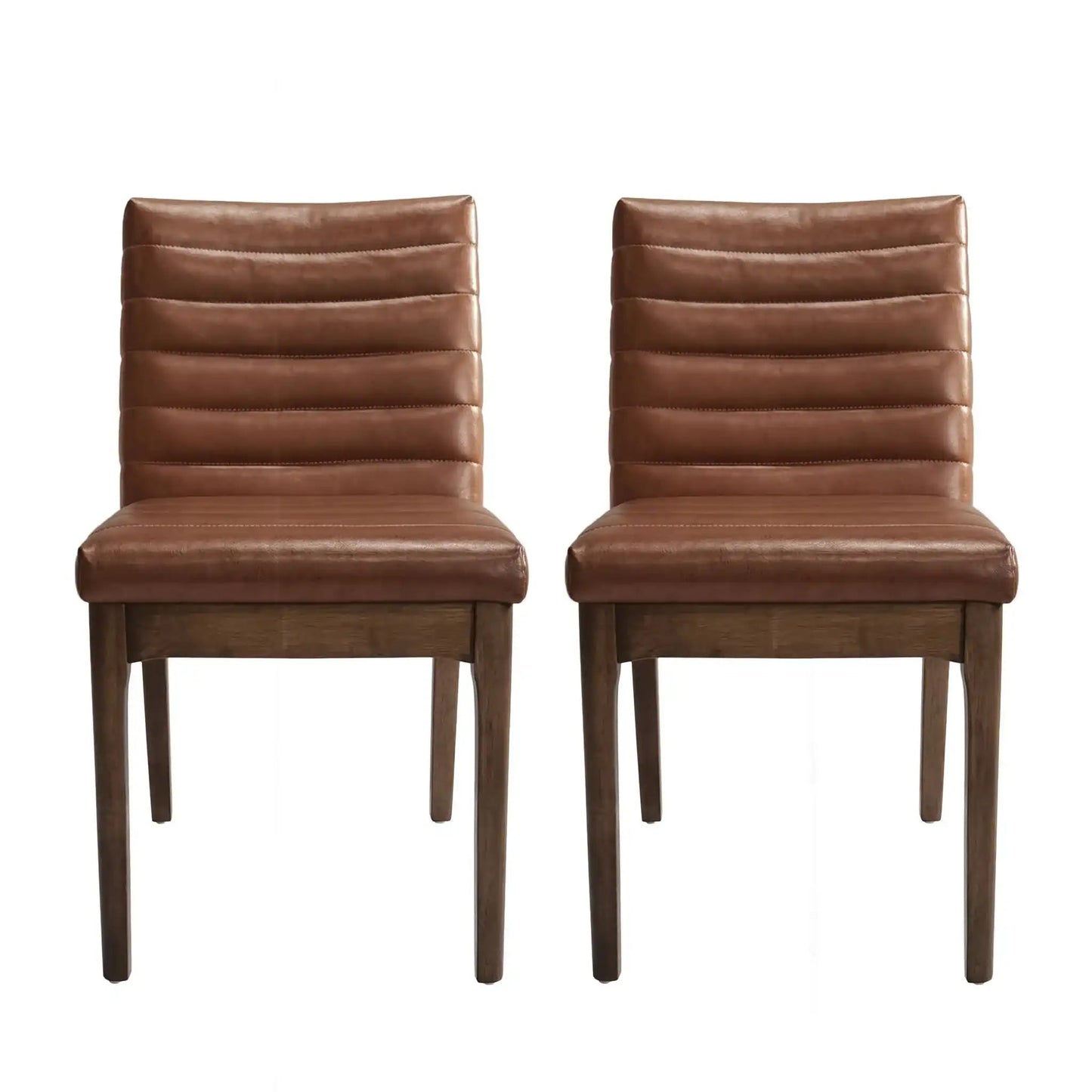 Upholstered Dining Chairs With Rubber Legs set of 2 brown faux leather with wood legs on Tampa Home & Garden Store