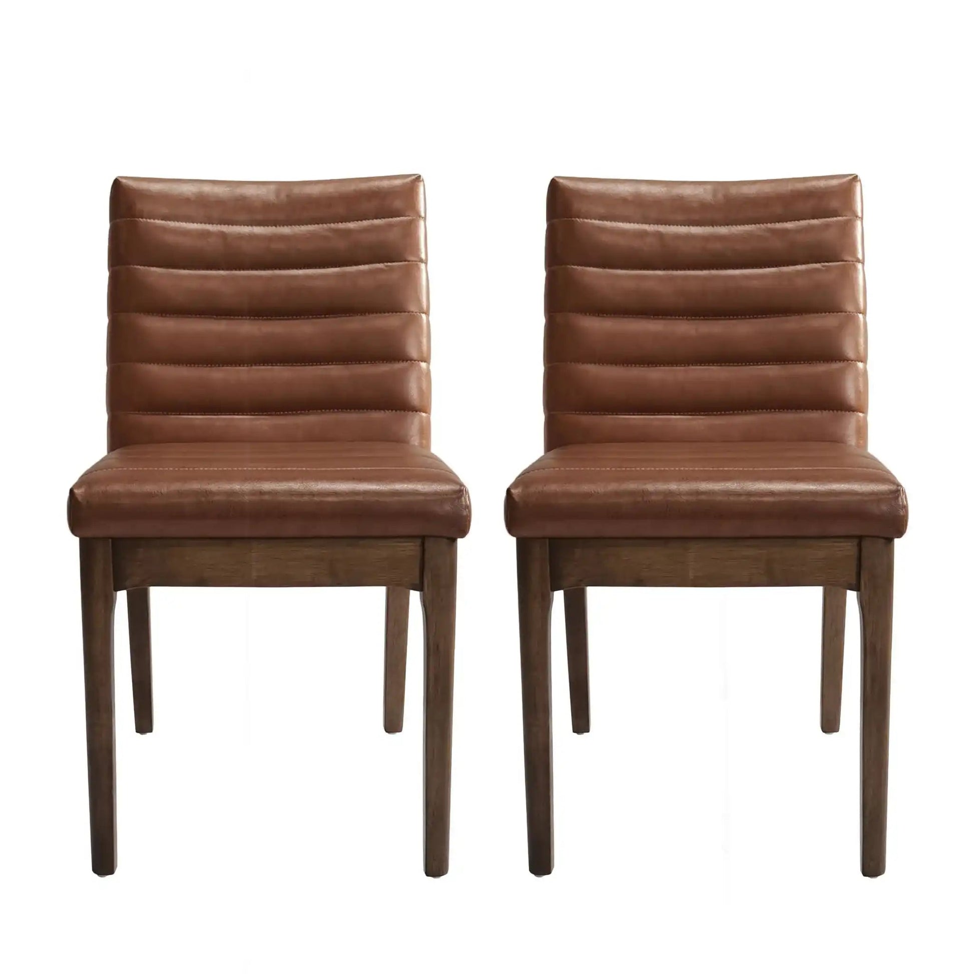 Upholstered Dining Chairs With Rubber Legs set of 2 brown faux leather with wood legs on Tampa Home & Garden Store