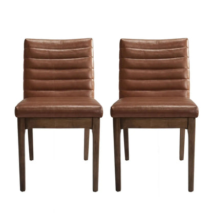 Upholstered Dining Chairs With Rubber Legs set of 2 brown faux leather with wood legs on Tampa Home & Garden Store
