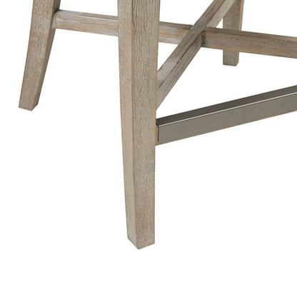 Carson Counter Stool weathered beige wood leg with cross supports, close-up of frame on Tampa Home & Garden Store