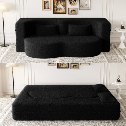 Futon sofa HouseOfZazla floor sofa in black teddy fabric with two foam-filled pillows on Tampa Home & Garden Store