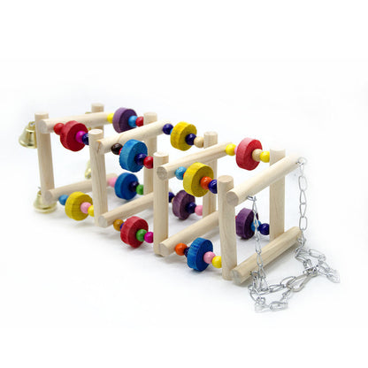 Parakeet bird toy amusement park swing stand with colorful wooden beads and metal chain accents on Tampa Home & Garden Store