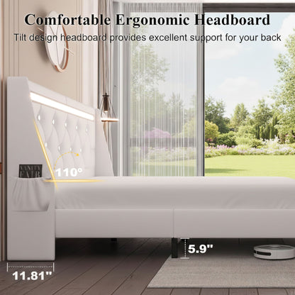 Wingback Upholstered Bed Frame Led and Usb