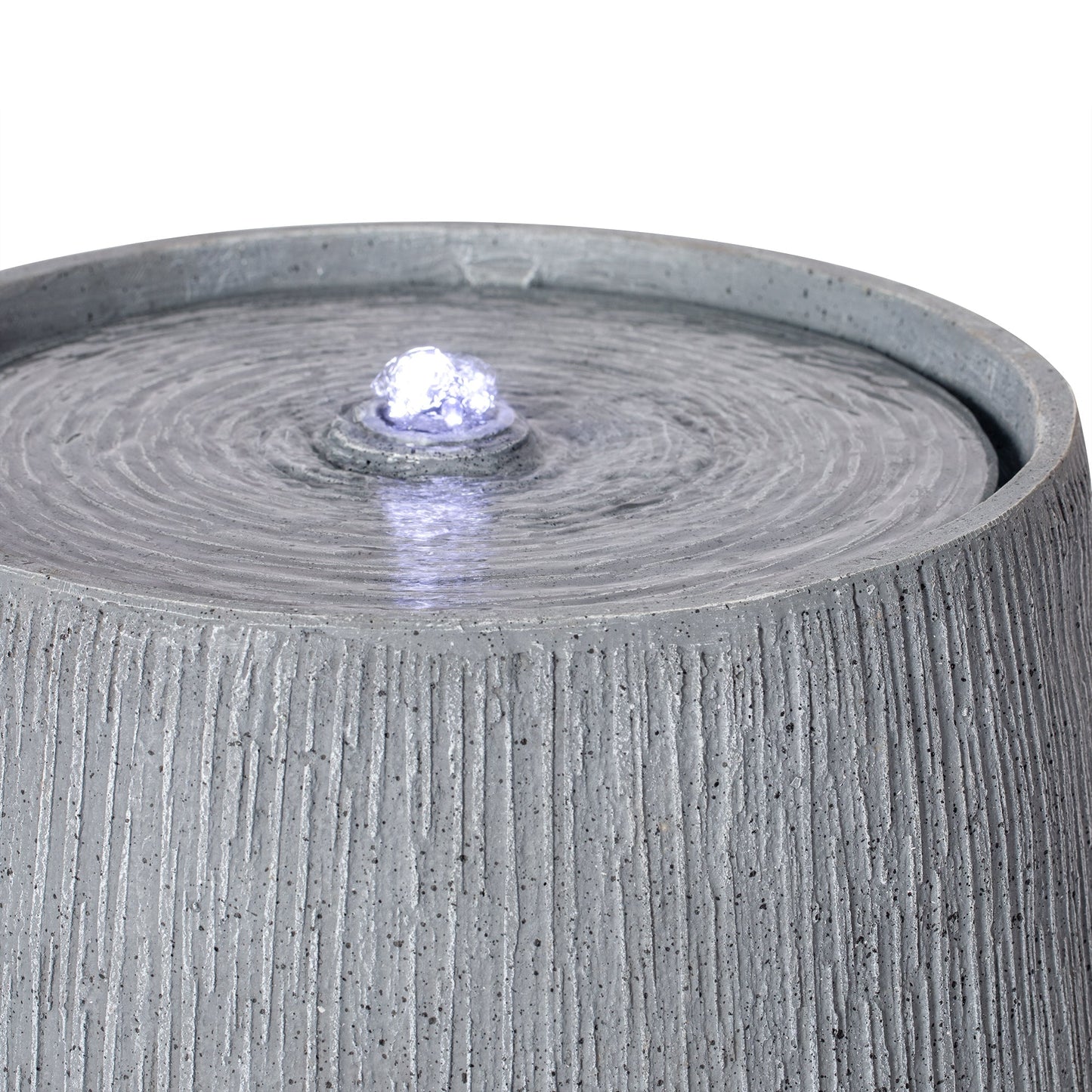 12.99in gray polyresin outdoor water fountain with LED light, round basin on Tampa Home & Garden Store