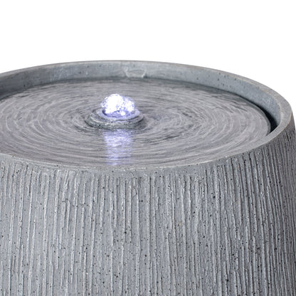 12.99in gray polyresin outdoor water fountain with LED light, round basin on Tampa Home & Garden Store
