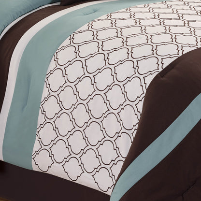 Tolbert 8 Pc Teal & Brown Geometric Embroidered Comforter Set Quilts & Comforters HouseOfZazla on Tampa Home & Garden Store