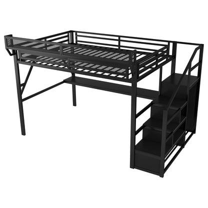 Black metal loft bed with integrated desk and stairs, mesh guard panels on Tampa Home & Garden Store