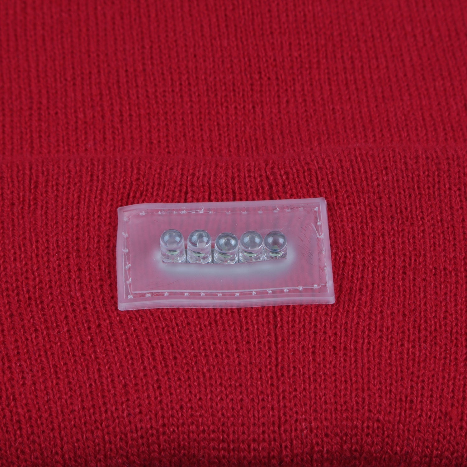 Unisex 5 LED knitted beanie headlamp by GemGear, red knit fabric with clear LED panel on Tampa Home & Garden Store