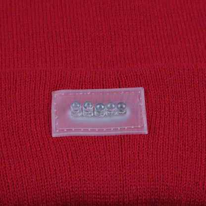 Unisex 5 LED knitted beanie headlamp by GemGear, red knit fabric with clear LED panel on Tampa Home & Garden Store