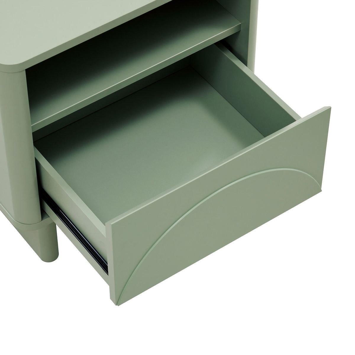 Modern Accent Nightstand with Drawer and Shelf in sage green, rounded edges on Tampa Home & Garden Store