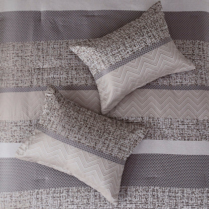 7 Piece Jacquard Comforter Set for Grey and Taupe