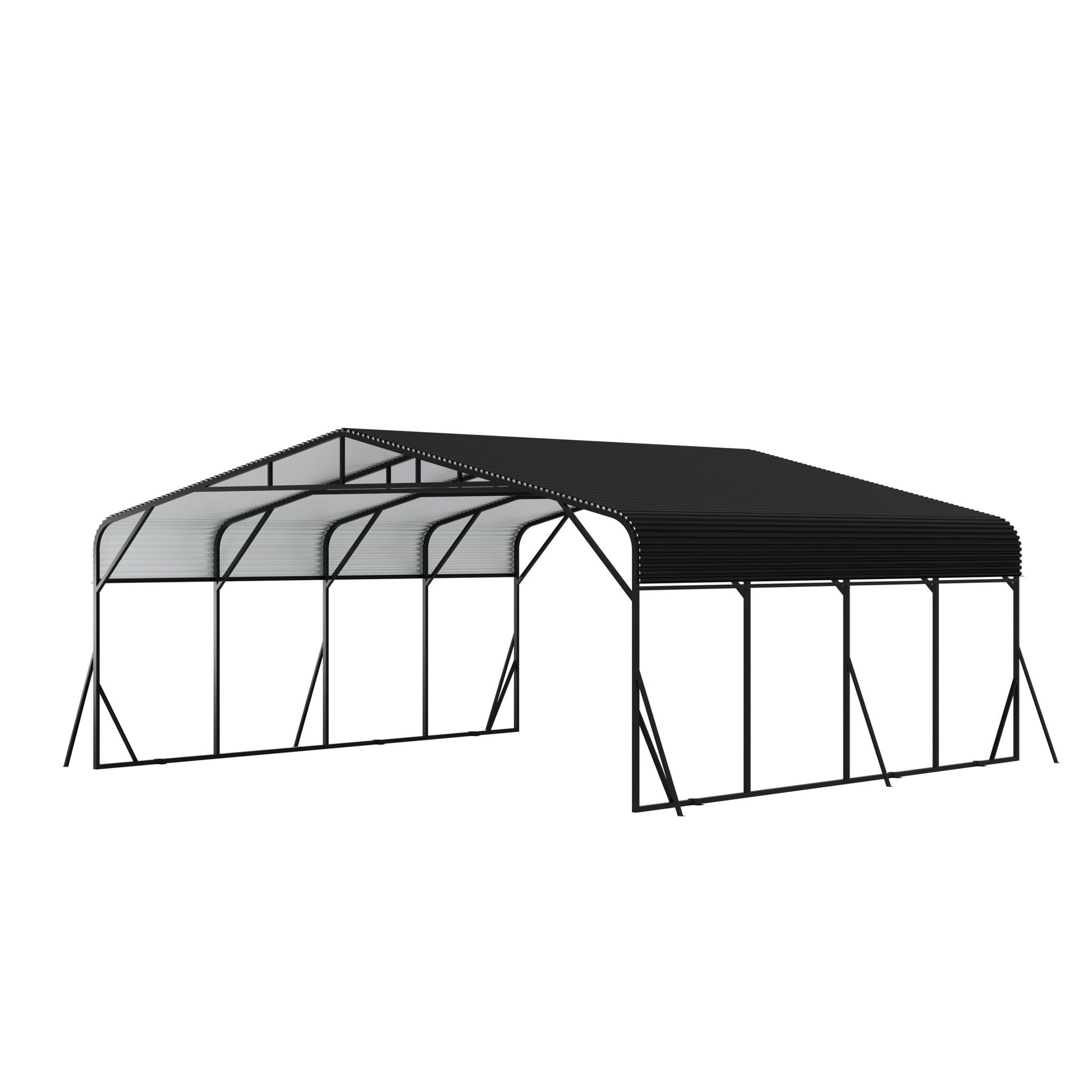 Heavy duty carport all-weather shelter black steel frame with curved translucent panels on Tampa Home & Garden Store