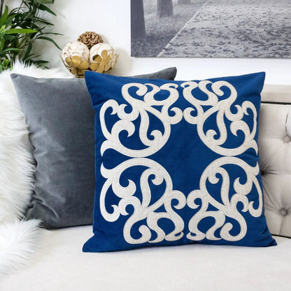 Dora Pillow Cover With Matching Back blue with white scroll motif accent pillow Unique Piece on Tampa Home & Garden Store