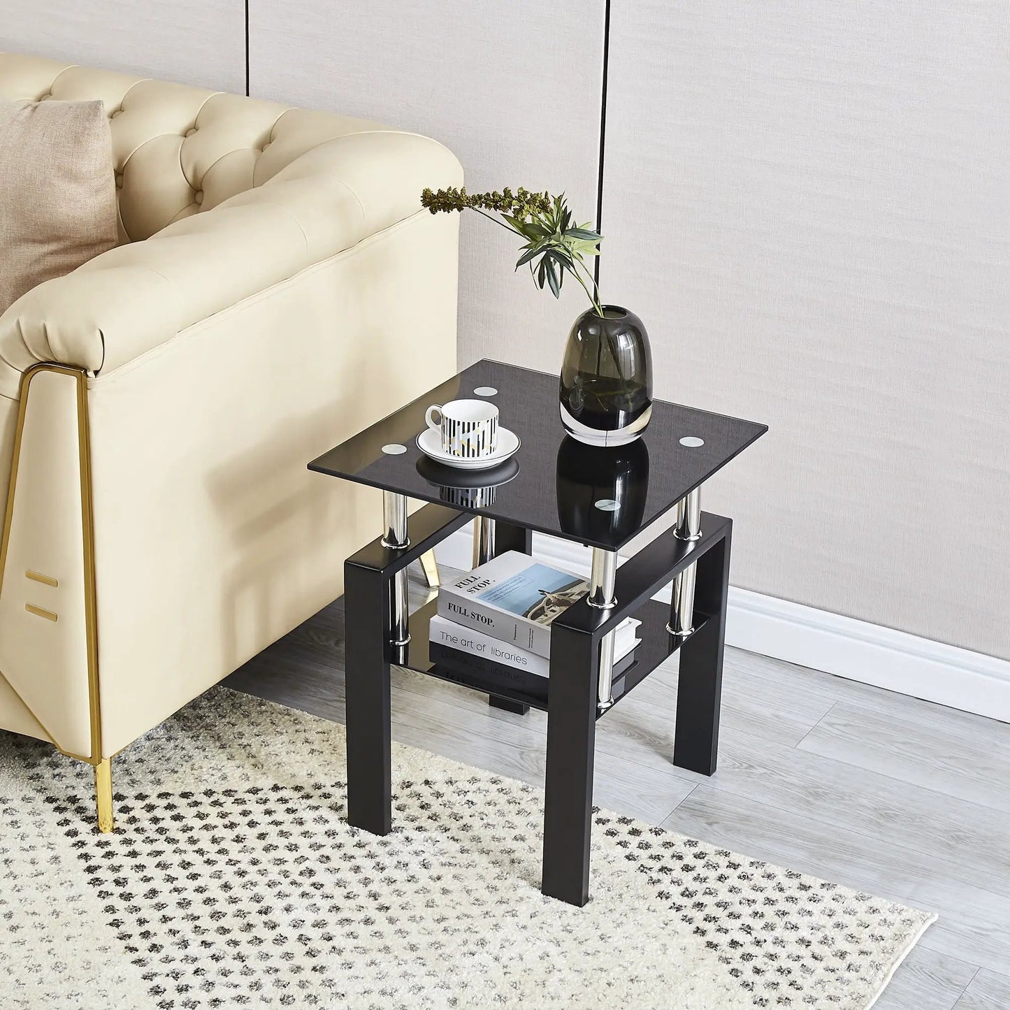 Tempered Glass Table With Storage For Living Room