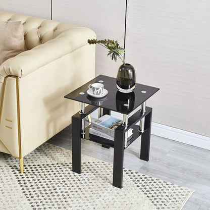 Tempered Glass Table With Storage For Living Room