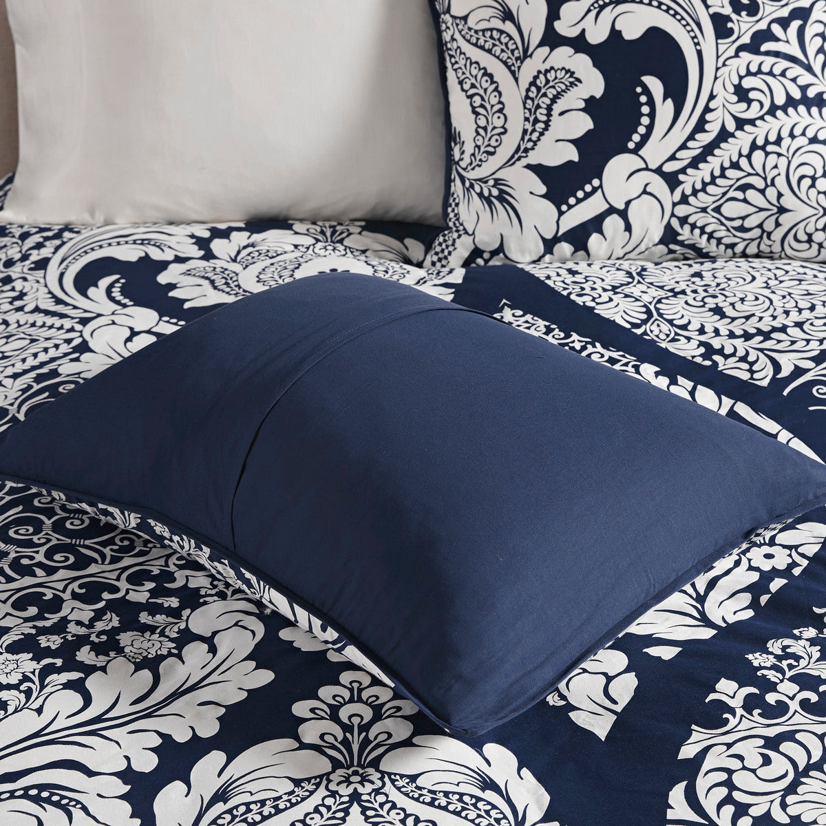 7 Piece Cotton Printed Comforter Set Indigo Cal King navy floral print with navy pillow on Tampa Home & Garden Store