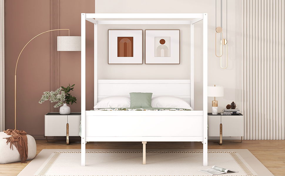 Modern Canopy Platform Bed and Wooden Headboard