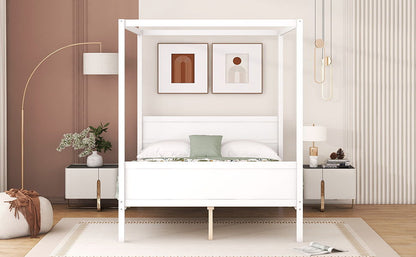Modern Canopy Platform Bed and Wooden Headboard