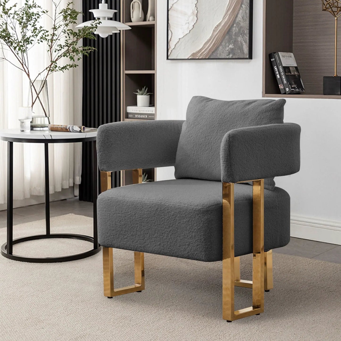 Modern Teddy Fleece Upholstered Chairs with gold metal legs set of 2 by Unique Piece Furniture on Tampa Home & Garden Store