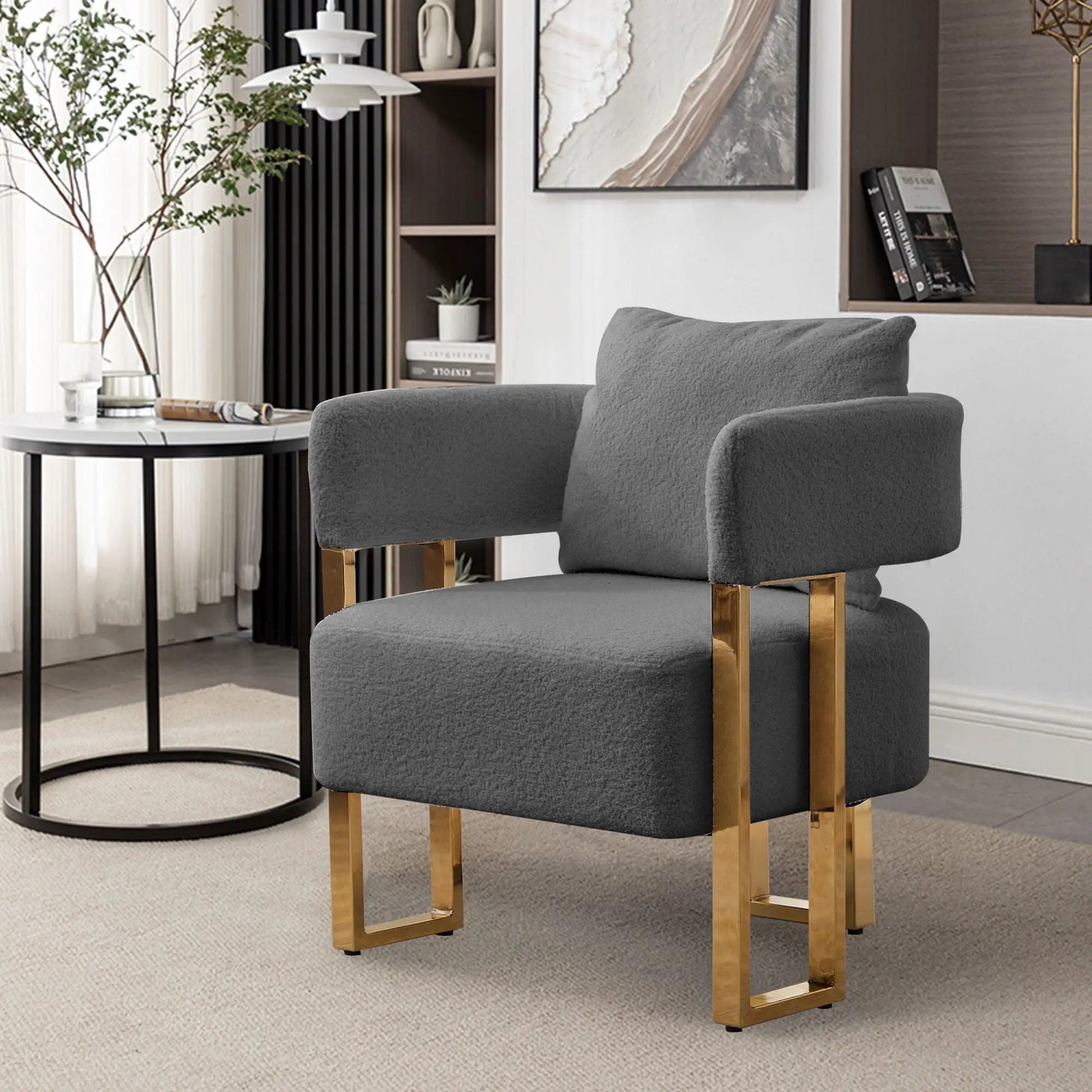 Modern Teddy Fleece Upholstered Chairs with gold metal legs set of 2 by Unique Piece Furniture on Tampa Home & Garden Store