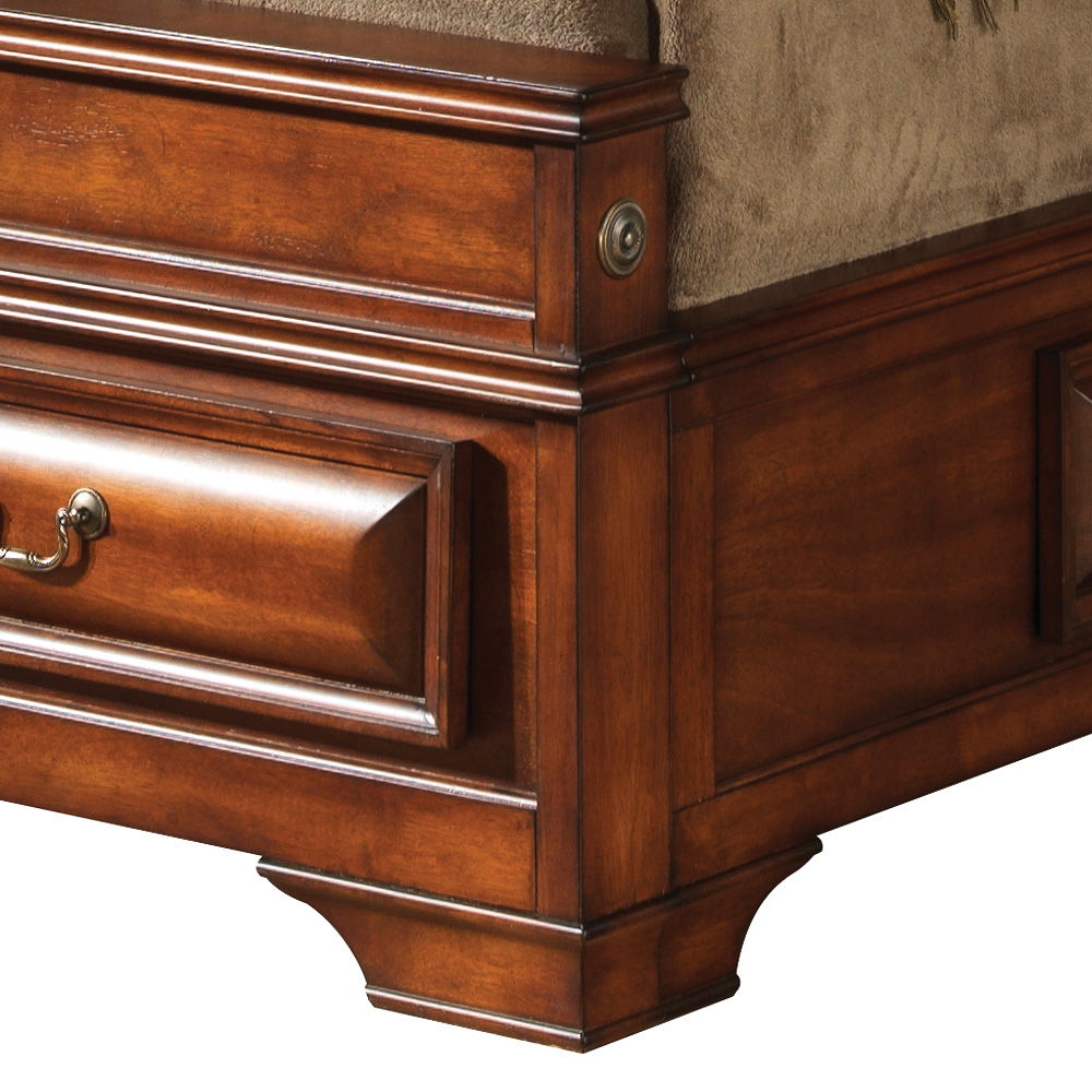 Dovetailed Drawers Storage Bed by HouseOfZazla in rich cherry wood with brass drawer handles on Tampa Home & Garden Store
