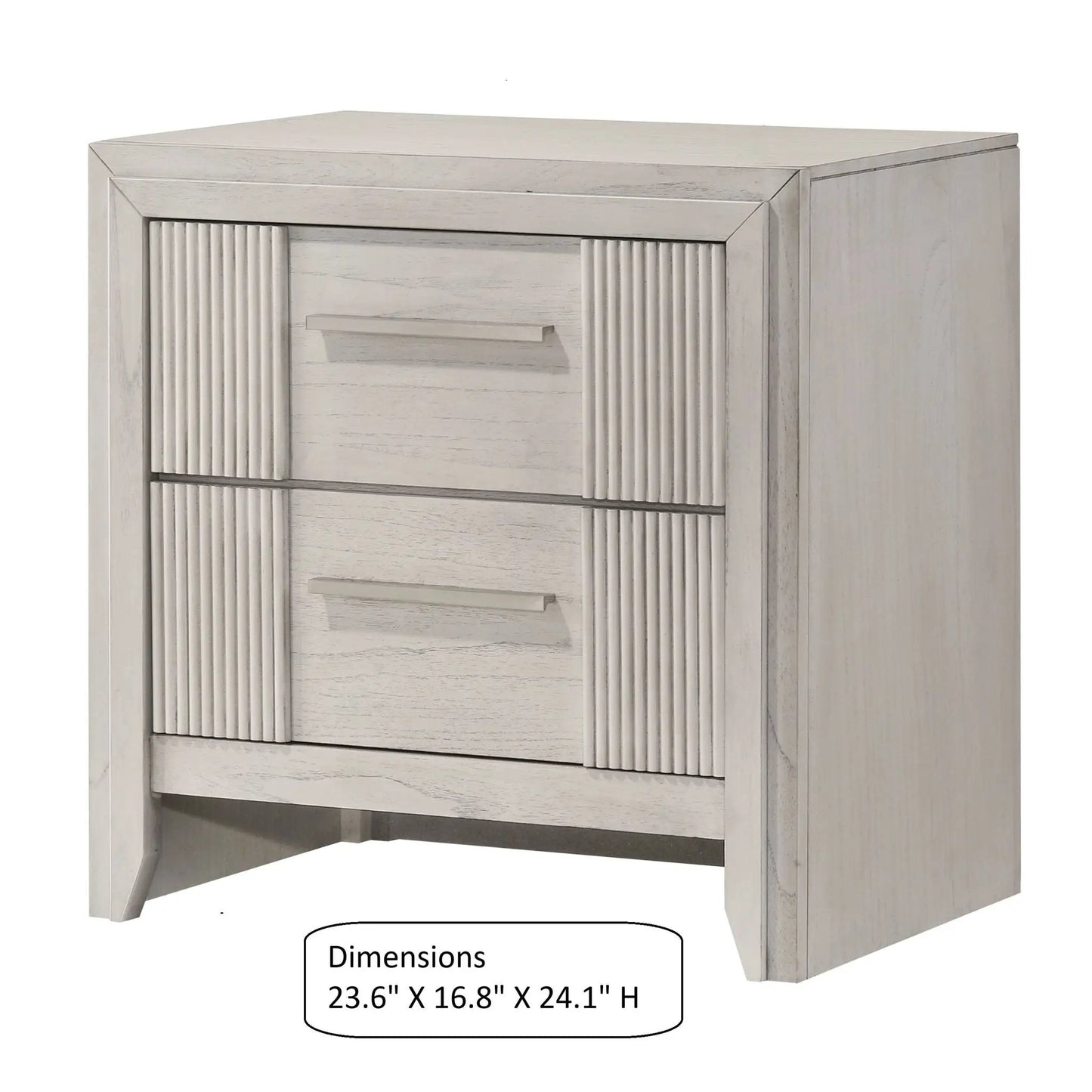 2-Drawer Nightstand with Bar Handle in antique white; features ribbed fluted drawer fronts on Tampa Home & Garden Store