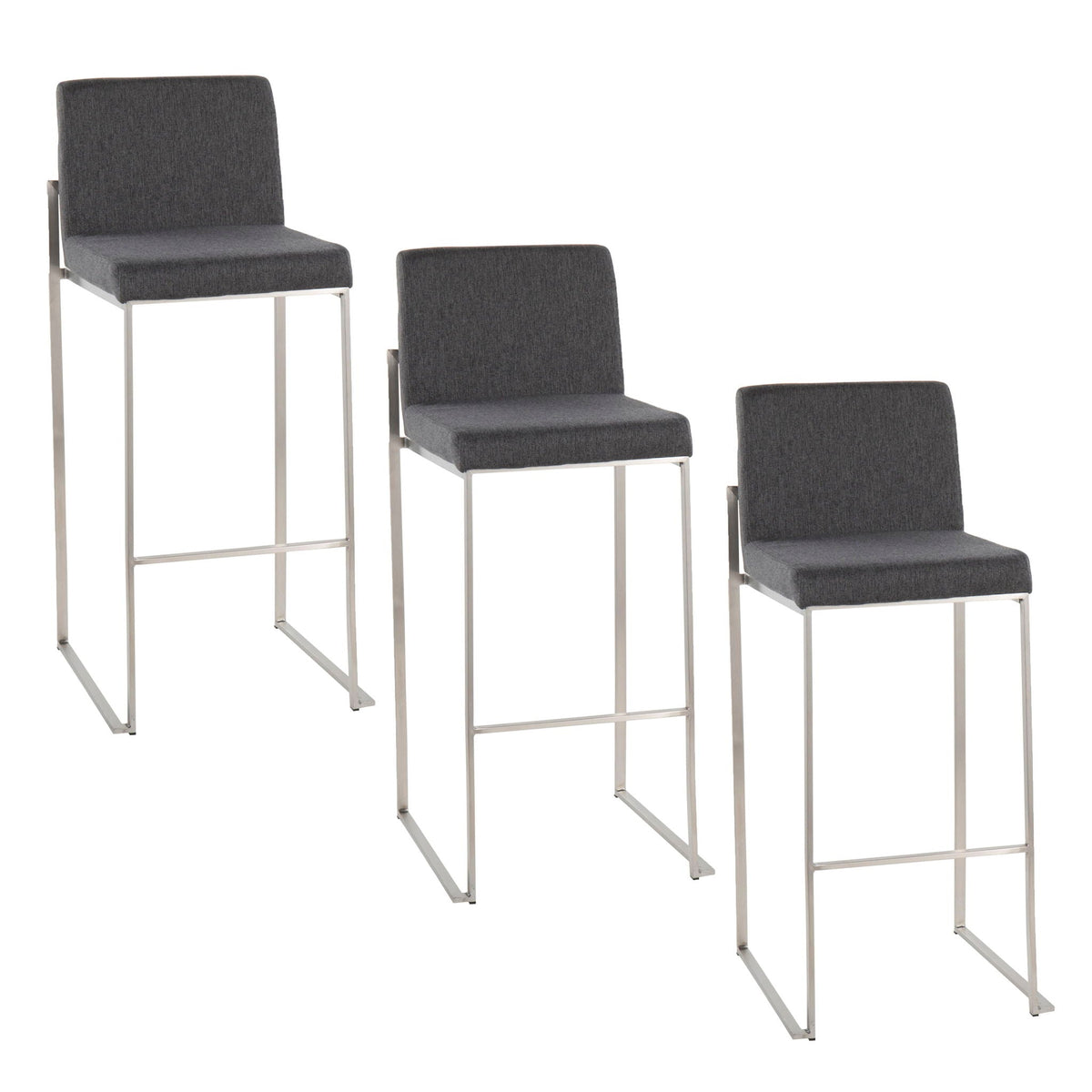 Contemporary high-back barstool set with gray upholstered seat and chrome legs HouseOfZazla on Tampa Home & Garden Store