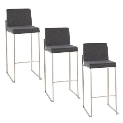 Contemporary high-back barstool set with gray upholstered seat and chrome legs HouseOfZazla on Tampa Home & Garden Store
