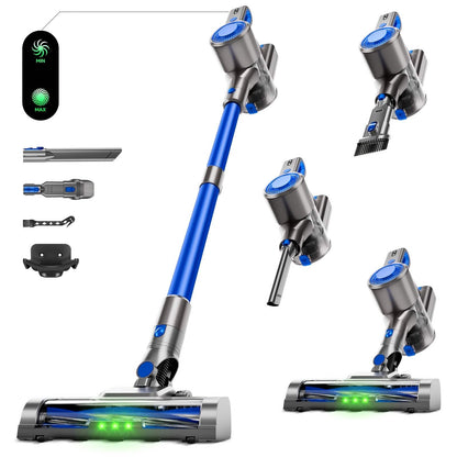 Cordless vacuum cleaner with blue wand, LED light, removable battery and multiple attachments on Tampa Home & Garden Store