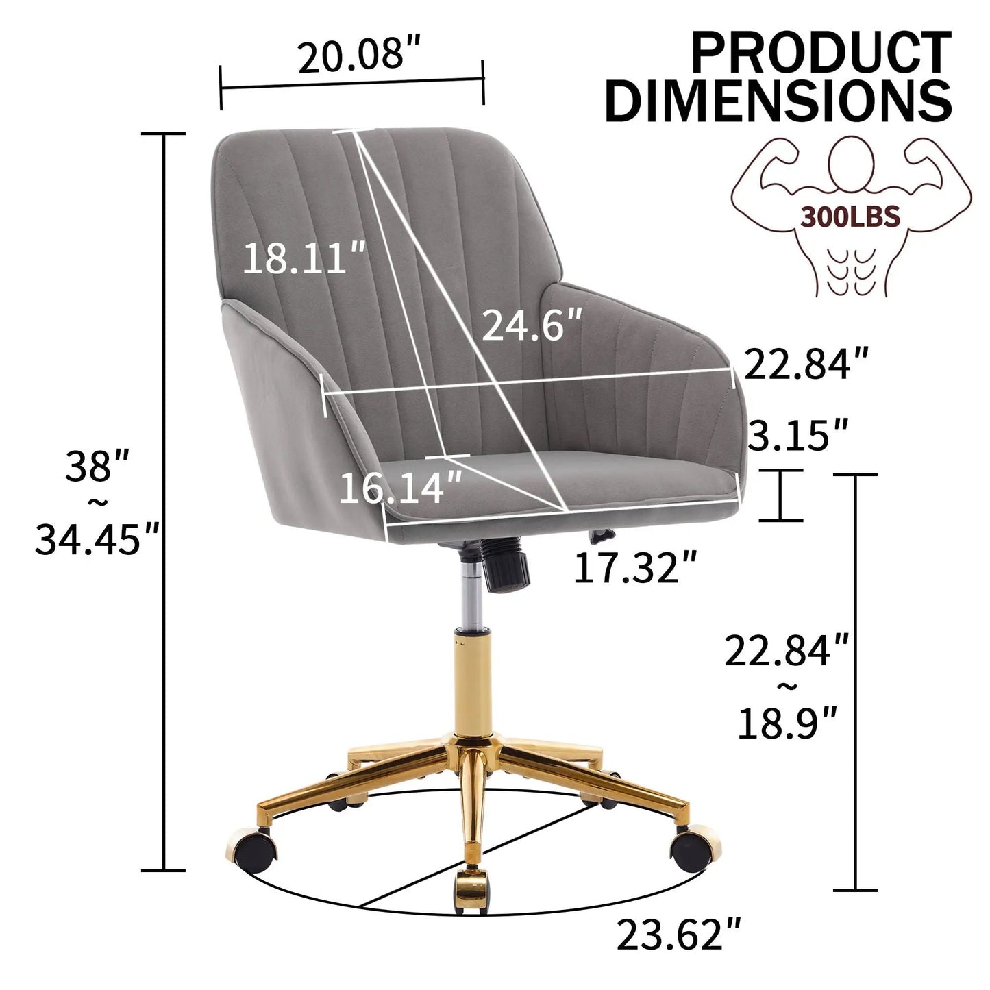 Adjustable Ergonomic Swivel Office Chair gray upholstery gold base Unique Piece Furniture on Tampa Home & Garden Store