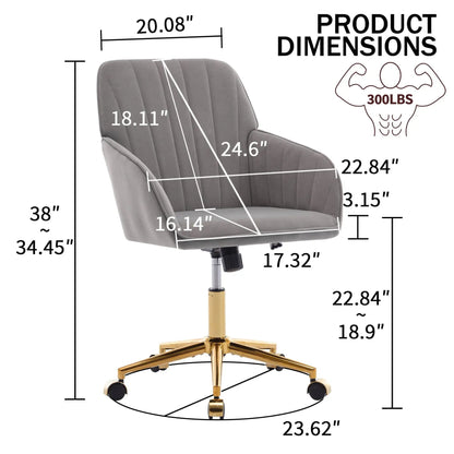 Adjustable Ergonomic Swivel Office Chair gray upholstery gold base Unique Piece Furniture on Tampa Home & Garden Store