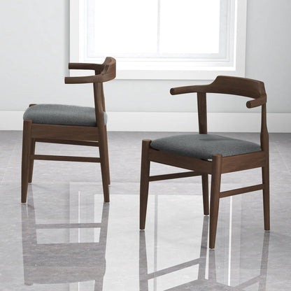 Leon mid-century dining chair set of 2 with walnut wood frames and gray upholstered seats on Tampa Home & Garden Store