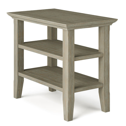Acadian Narrow Side Table handcrafted in weathered gray wood with a three-tier open-shelf design on Tampa Home & Garden Store