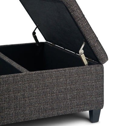 Harrison Tufted Lift Top and Storage Ottoman in charcoal fabric, opens to reveal storage on Tampa Home & Garden Store