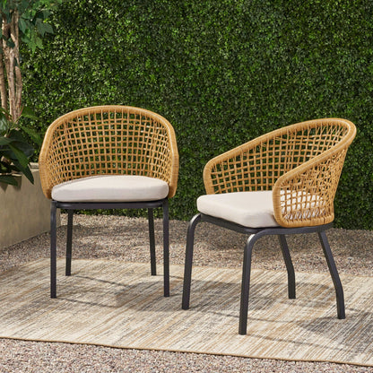 Outdoor and Indoor Wicker Chair with Iron Legs