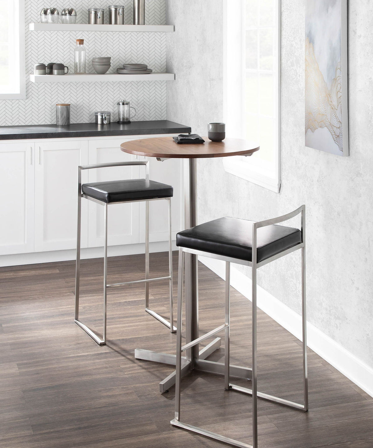 Contemporary stackable barstools with padded black seats and chrome frame set of 2 on Tampa Home & Garden Store