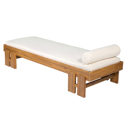 Teak finish acacia wood daybed with cream cushion and bolster by HouseOfZazla, patio seating on Tampa Home & Garden Store