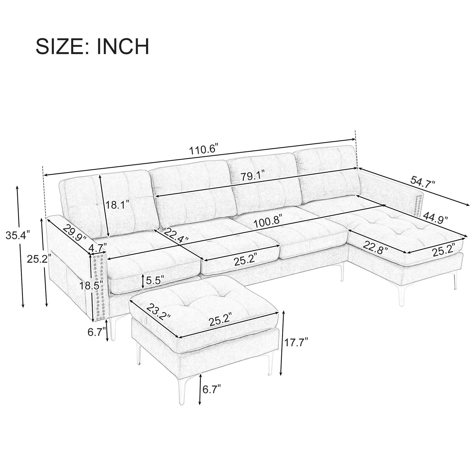 Modern L-Shape Convertible Sectional Sofa with Ottoman, two-piece by Unique Piece Furniture on Tampa Home & Garden Store