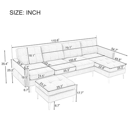 Modern L-Shape Convertible Sectional Sofa with Ottoman, two-piece by Unique Piece Furniture on Tampa Home & Garden Store