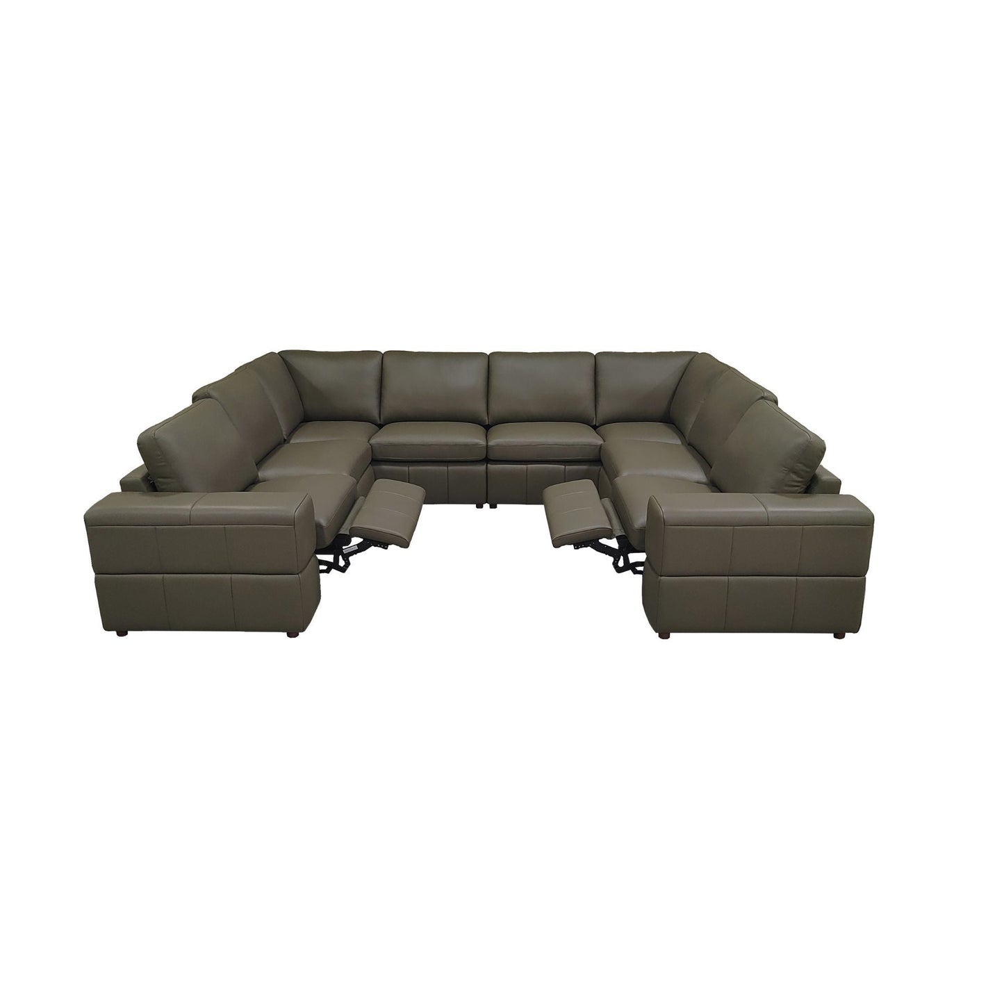 Upholstered sectional with recliner seats by Unique Piece Furniture in olive-brown leather on Tampa Home & Garden Store