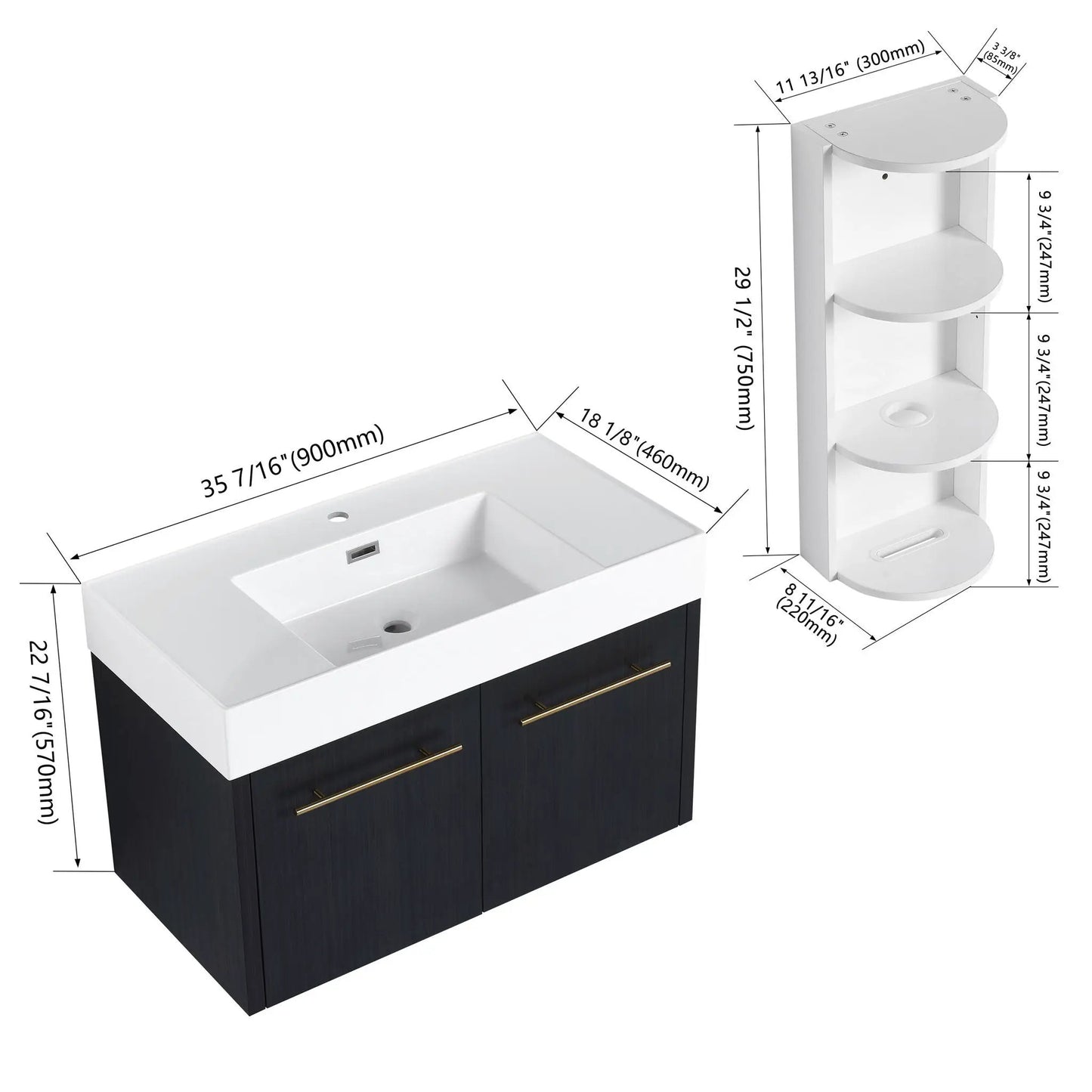 Modern Wall Mounted Vanity with Resin Sink Rack
