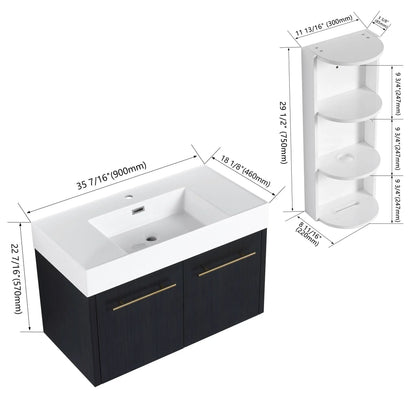 Modern Wall Mounted Vanity with Resin Sink Rack